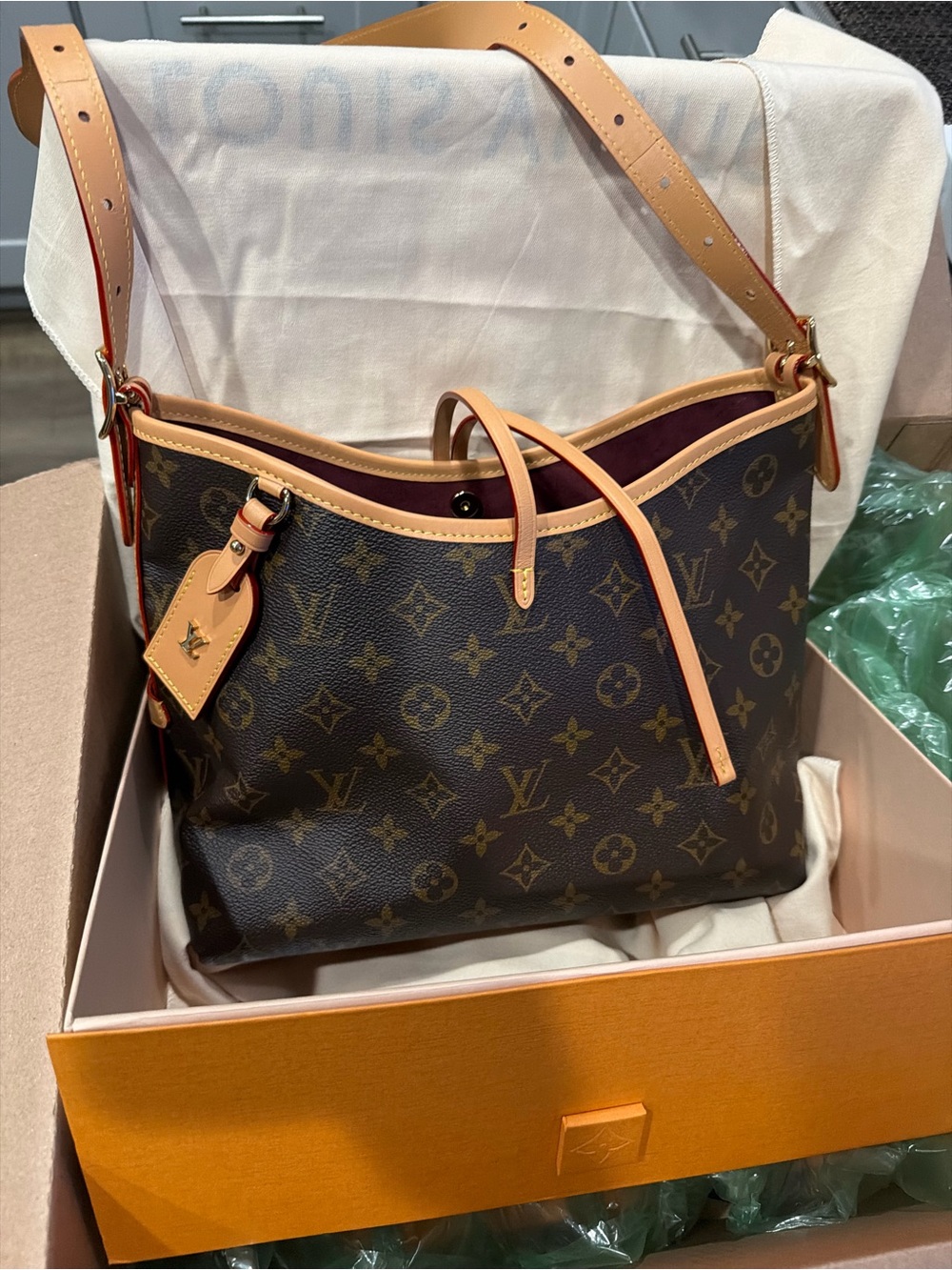 Louis Vuitton Monogram Canvas Shoulder Tote with Natural Vachetta Trim